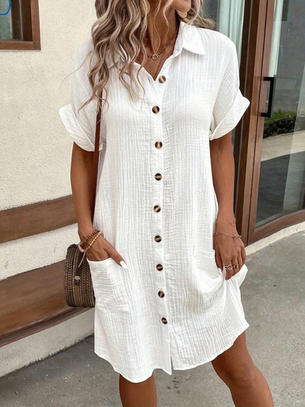 Women'S Summer Mini Dress Short Sleeve Lapel Collar Button Pocket Dress Fashion Shirt Dress - Image 5