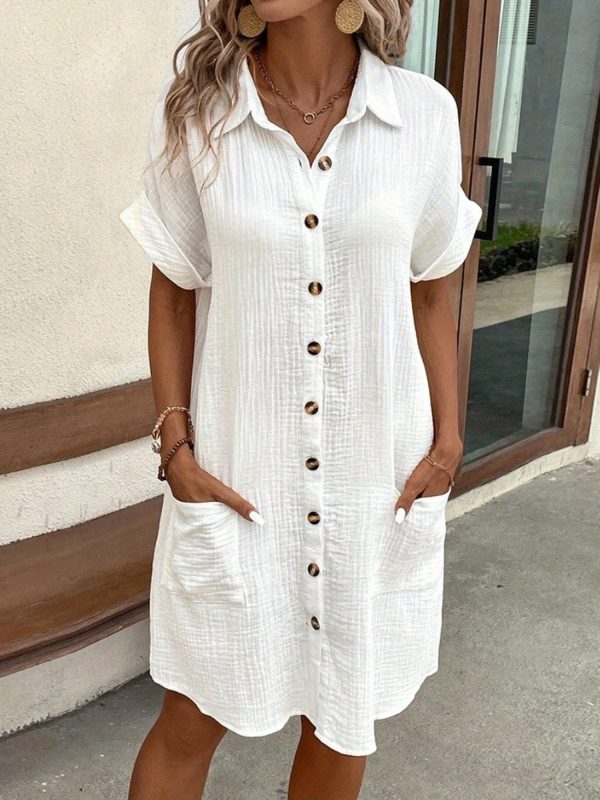 Women'S Summer Mini Dress Short Sleeve Lapel Collar Button Pocket Dress Fashion Shirt Dress - Image 10