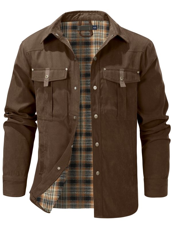 Men'S Fashion Casual Solid Color Plaid Cargo Jacket - Image 6