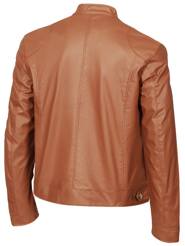 Men's Solid Color PU Faux-leather Stand Collar - Image 5