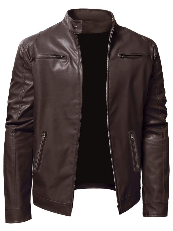Men's Classic Stand Collar PU Faux-PU Leather