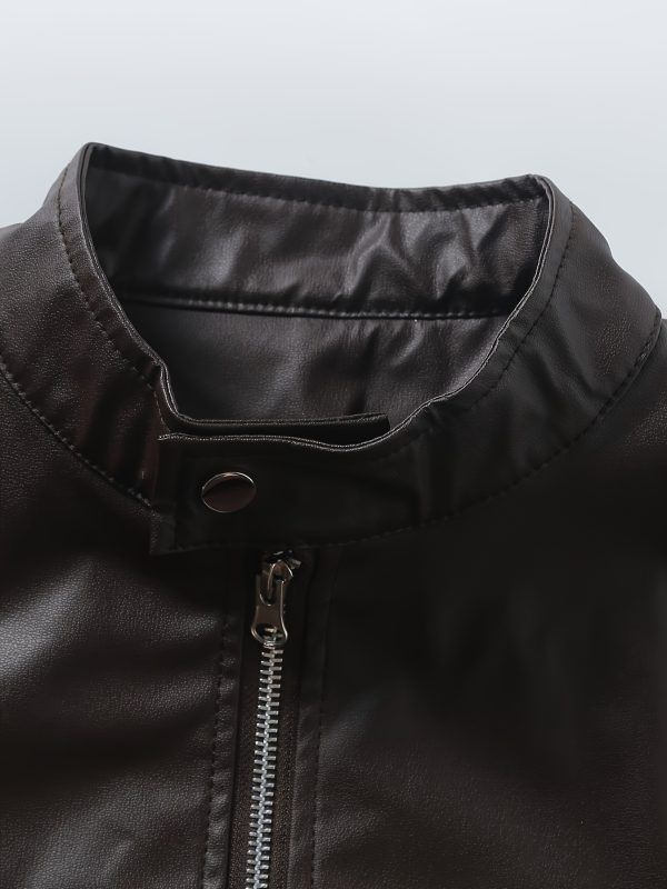 Men's Classic Stand Collar PU Faux-PU Leather - Image 5