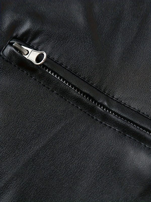 Men's Classic Stand Collar PU Faux-PU Leather - Image 8