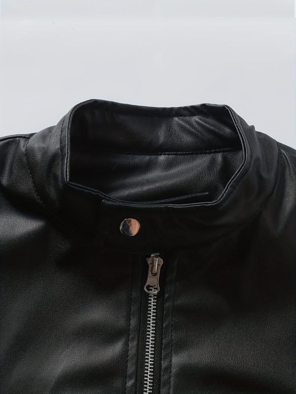 Men's Classic Stand Collar PU Faux-PU Leather - Image 6