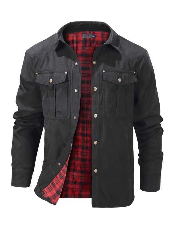 Men'S Fashion Casual Solid Color Plaid Cargo Jacket - Image 3