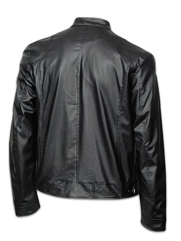 Men's Solid Color PU Faux-leather Stand Collar - Image 7