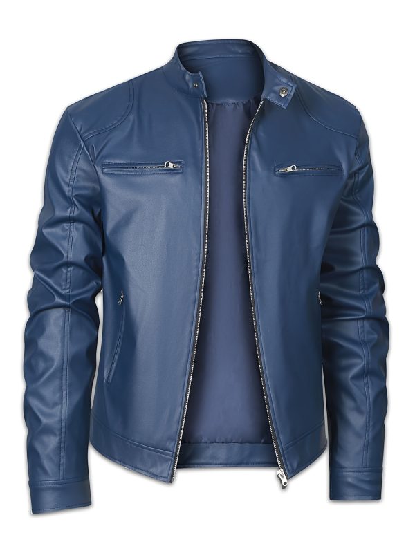 Men's Solid Color PU Faux-leather Stand Collar