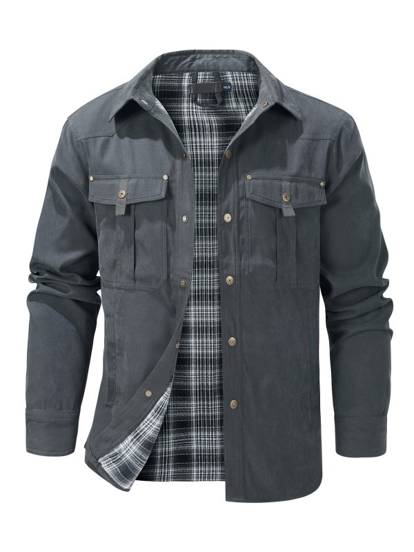 Men'S Fashion Casual Solid Color Plaid Cargo Jacket - Image 5