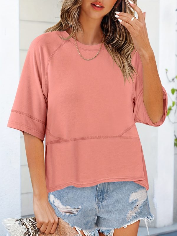 Women's Soft Pink Crew Neck T-Shirt - Image 2