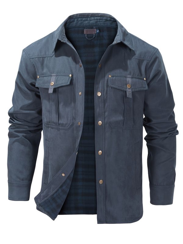 Men'S Fashion Casual Solid Color Plaid Cargo Jacket - Image 2