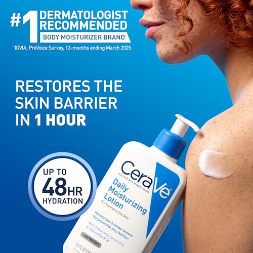 CeraVe Daily Moisturizing Lotion for Dry Skin, Body Lotion & Face Moisturizer with Hyaluronic Acid and Ceramides, Daily Moisturizer, Fragrance Free, Oil-Free, 12 Ounce : Body Lotions : Beauty & Personal Care - Image 3