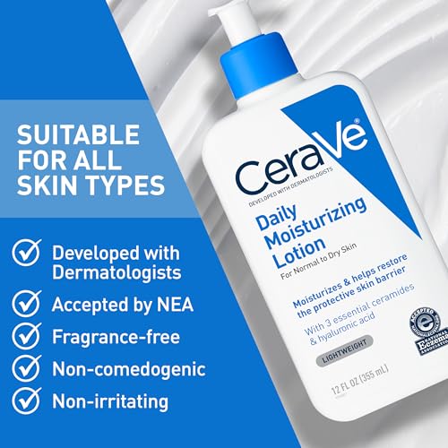 CeraVe Daily Moisturizing Lotion for Dry Skin, Body Lotion & Face Moisturizer with Hyaluronic Acid and Ceramides, Daily Moisturizer, Fragrance Free, Oil-Free, 12 Ounce : Body Lotions : Beauty & Personal Care - Image 6